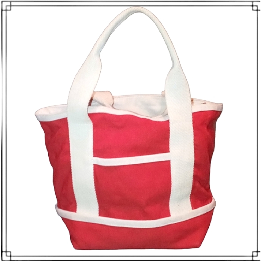 Vntg Red Canvas Tote Bag Medium 100% Cotton